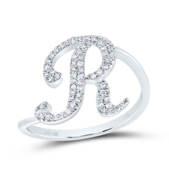 10K White Gold 1/5 CTW-Natural Diamond Gift Initial "R" Ring 1.96 Gram