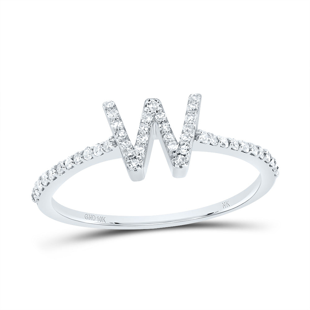 10K White Gold 1/5 CTW-Natural Diamond Gift Initial "W" Ring 1.53 Gram