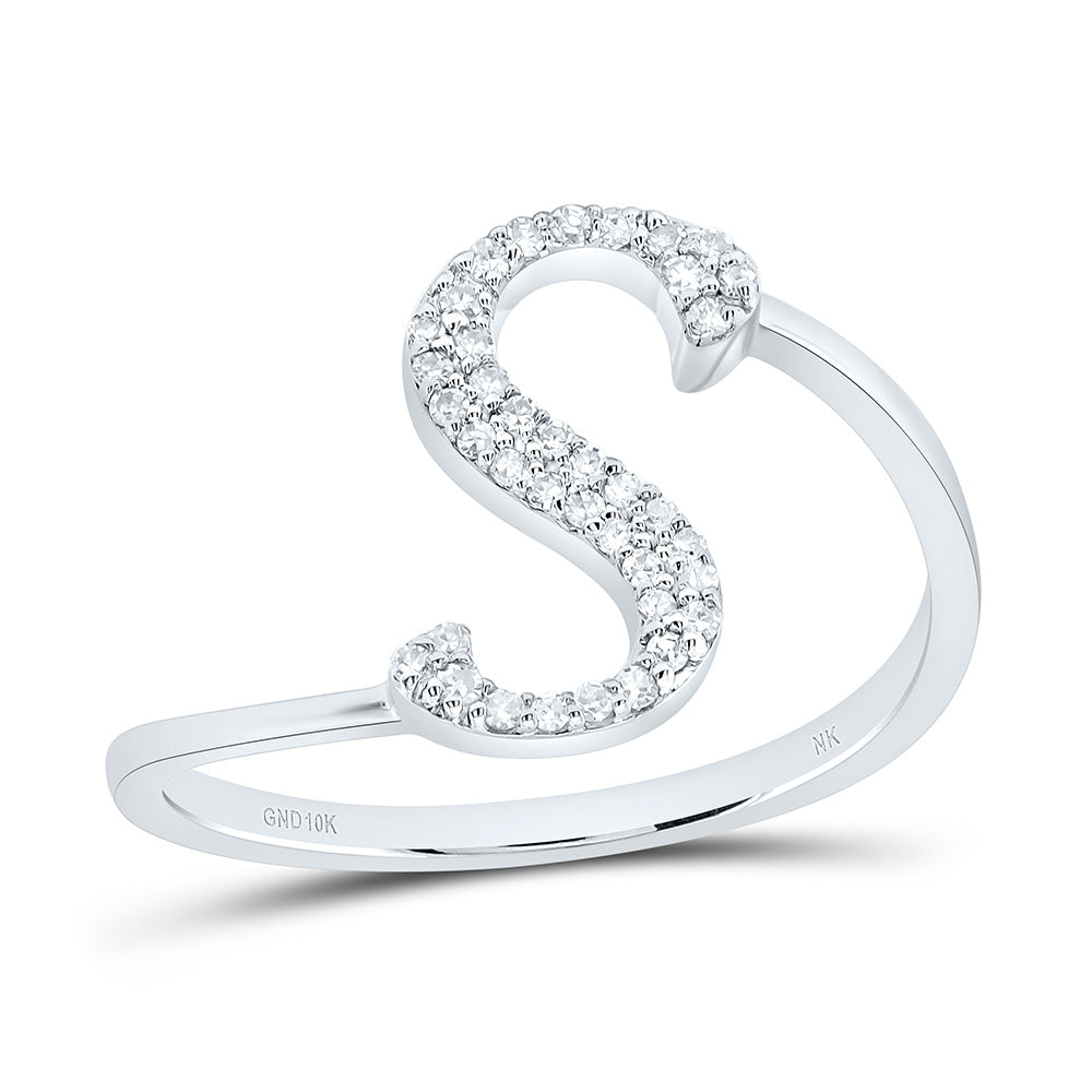 10K White Gold 1/8 CTW-Natural Diamond Gift Initial "S" Ring 1.53 Gram