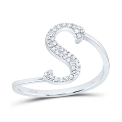 10K White Gold 1/8 CTW-Natural Diamond Gift Initial "S" Ring 1.53 Gram