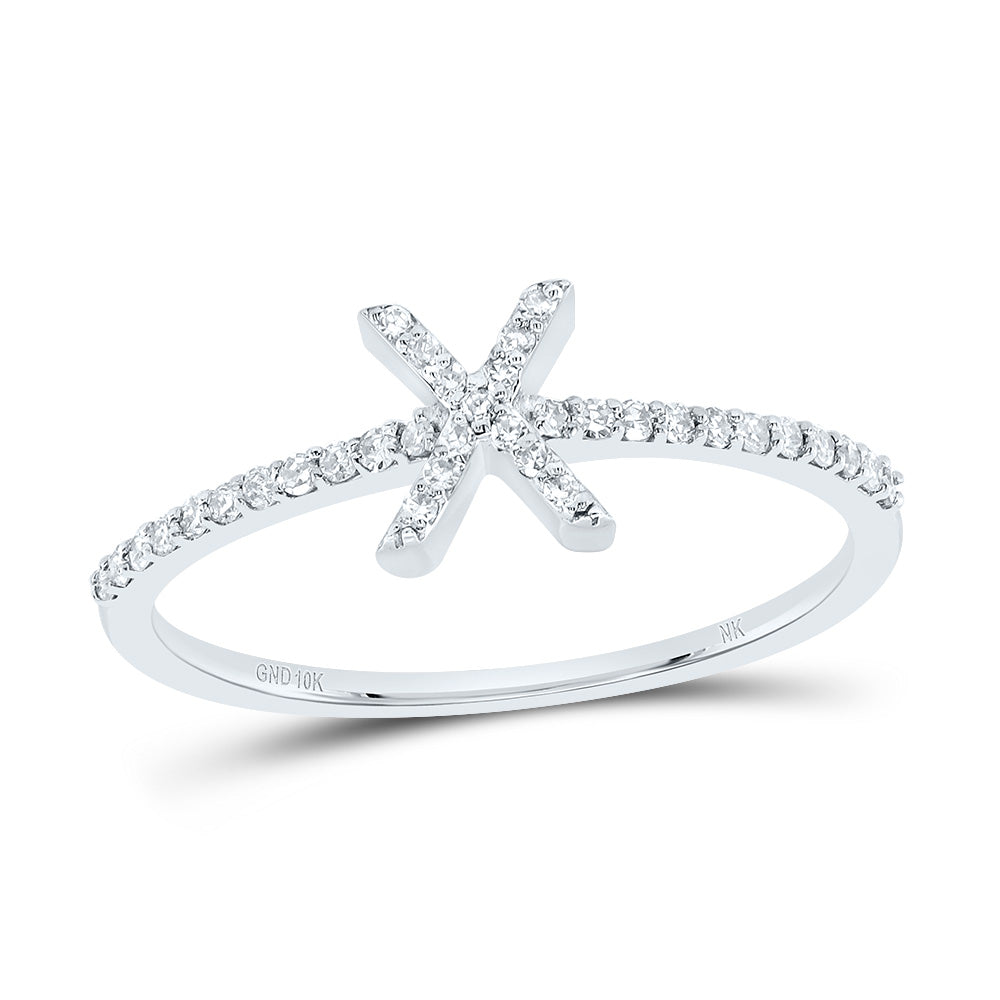 10K White Gold 1/6 CTW-Natural Diamond Gift Initial "X" Ring 1.37 Gram