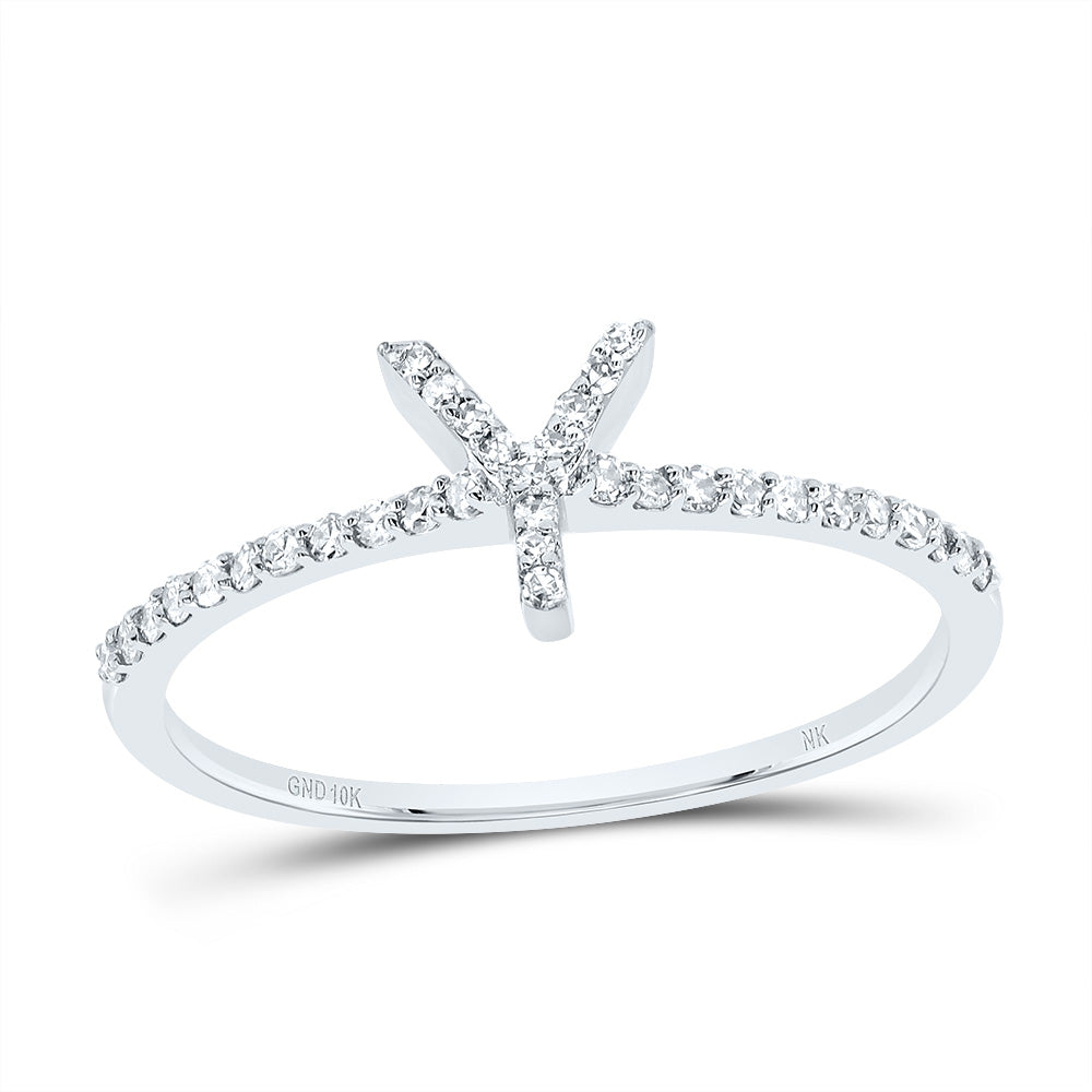 10K White Gold 1/6 CTW-Natural Diamond Gift Initial "Y" Ring 1.21 Gram