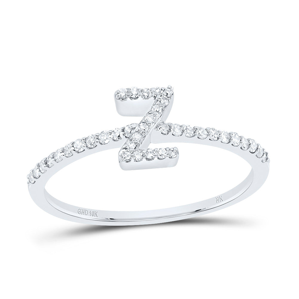 10K White Gold 1/6 CTW-Natural Diamond Gift Initial "Z" Ring 1.25 Gram