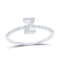 10K White Gold 1/6 CTW-Natural Diamond Gift Initial "Z" Ring 1.25 Gram