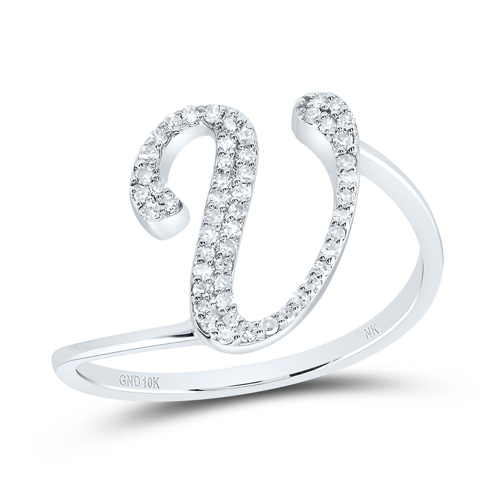10K White Gold 1/6 CTW-Natural Diamond Gift Initial "V" Ring 1.86 Gram