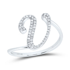 10K White Gold 1/6 CTW-Natural Diamond Gift Initial "V" Ring 1.86 Gram