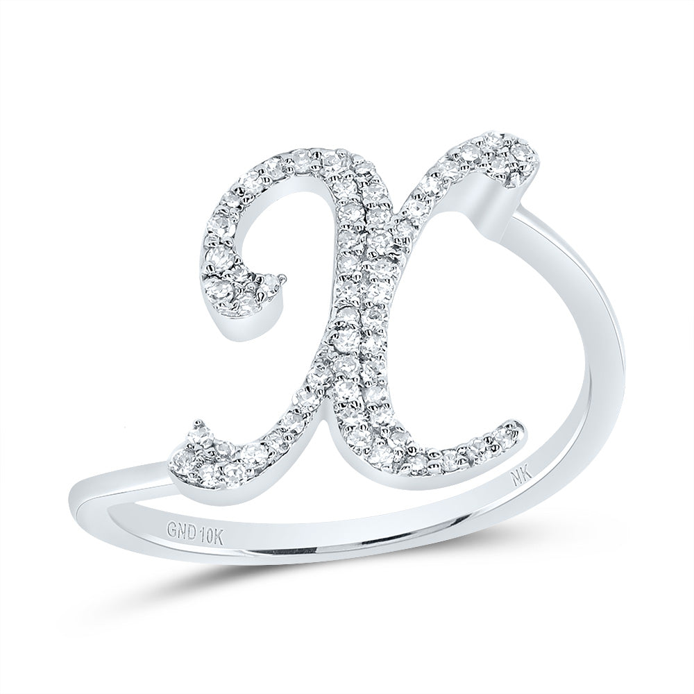 10K White Gold 1/6 CTW-Natural Diamond Gift Initial "X" Ring 1.92 Gram