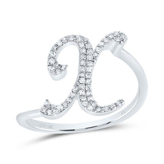 10K White Gold 1/6 CTW-Natural Diamond Gift Initial "X" Ring 1.92 Gram