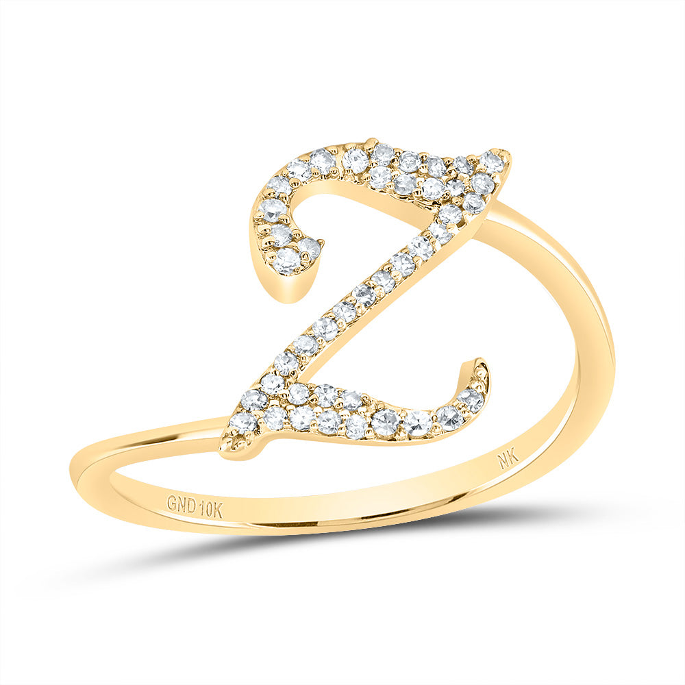 10K Yellow Gold 1/8 CTW-Natural Diamond Gift Initial "Z" Ring 1.53 Gram