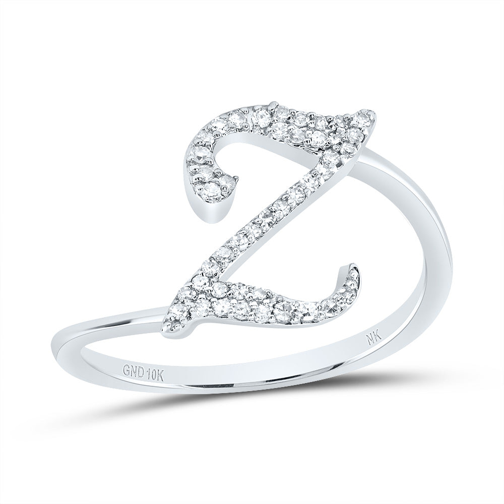 10K White Gold 1/8 CTW-Natural Diamond Gift Initial "Z" Ring 1.58 Gram