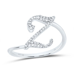 10K White Gold 1/8 CTW-Natural Diamond Gift Initial "Z" Ring 1.58 Gram
