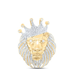 10K Yellow Gold 1 CTW-Natural Diamond Lion Face Crown Men'S Charm 9.29 Gram