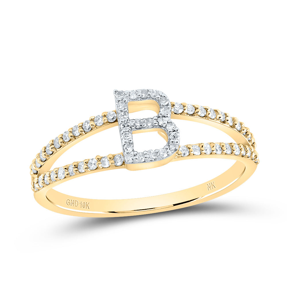 10K Yellow Gold 1/5 CTW-Natural Diamond Gift Initial "B" Ladies Ring 1.56 Gram