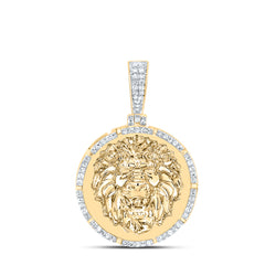 10K Yellow Gold 1/4 CTW-Natural Diamond Lion Face Round Men'S Charm 6.27 Gram