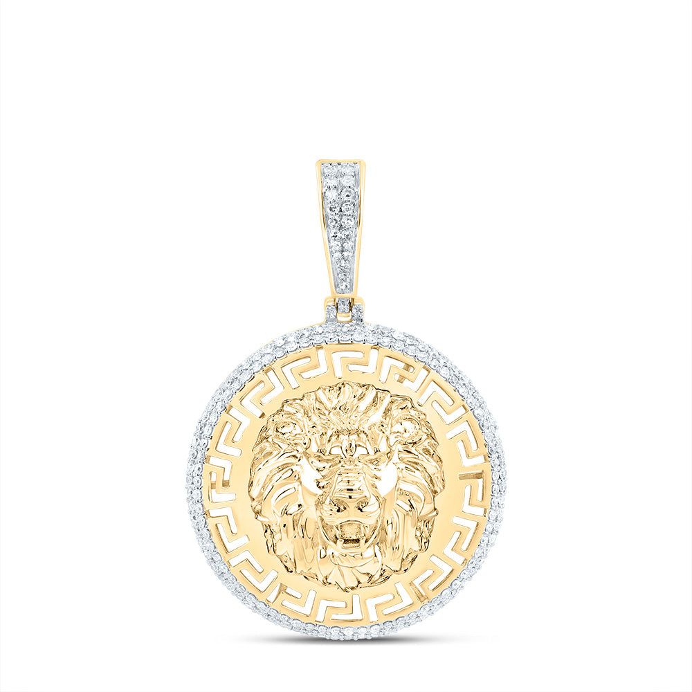 10K Yellow Gold 5/8 CTW-Natural Diamond Lion Face Round Men'S Charm 5.65 Gram