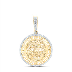 10K Yellow Gold 5/8 CTW-Natural Diamond Lion Face Round Men'S Charm 5.65 Gram
