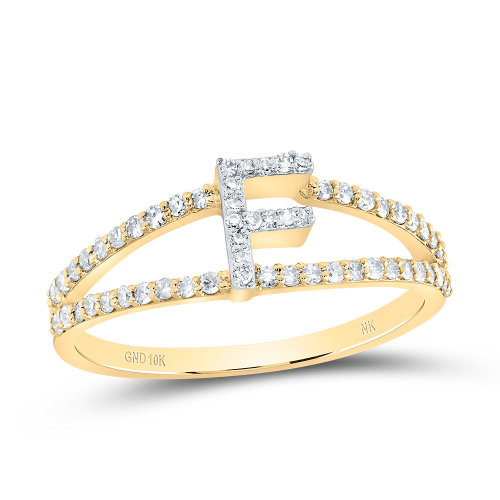 10K Yellow Gold 1/4 CTW-Natural Diamond Gift Initial "F" Ladies Ring 1.65 Gram