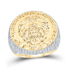 10K Yellow Gold 1 CTW-Natural Diamond Lion Face Round Men'S Ring 10.40 Gram