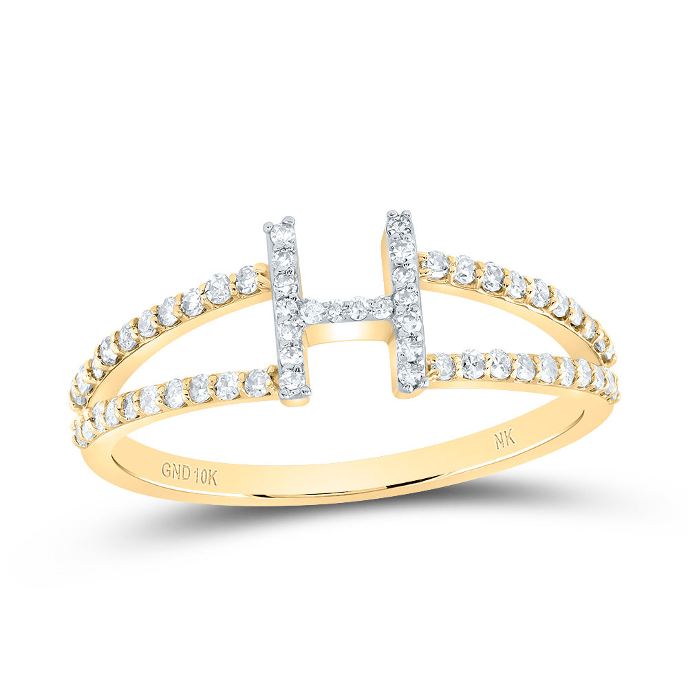 10K Yellow Gold 1/4 CTW-Natural Diamond Gift Initial "H" Ladies Ring 1.61 Gram