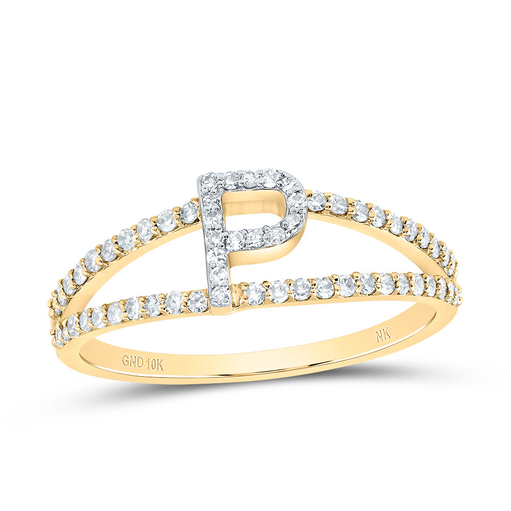 10K Yellow Gold 1/4 CTW-Natural Diamond Gift Initial "P" Ladies Ring 1.60 Gram