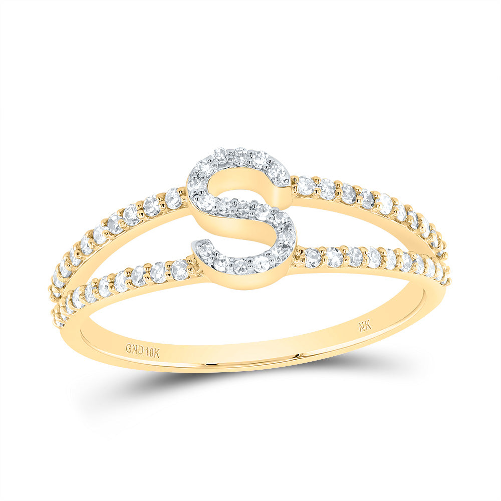 10K Yellow Gold 1/4 CTW-Natural Diamond Gift Initial "S" Ladies Ring 1.76 Gram