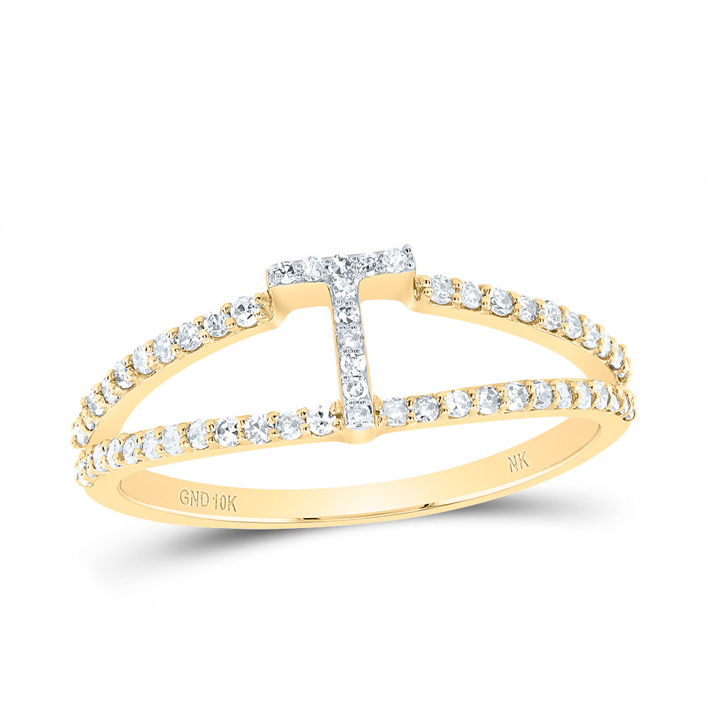 10K Yellow Gold 1/4 CTW-Natural Diamond Gift Initial "T" Ladies Ring 1.51 Gram