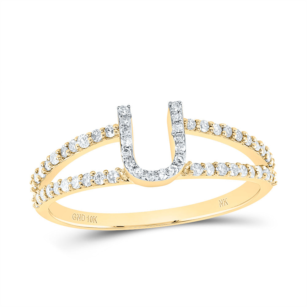 10K Yellow Gold 1/4 CTW-Natural Diamond Gift Initial "U" Ladies Ring 1.60 Gram