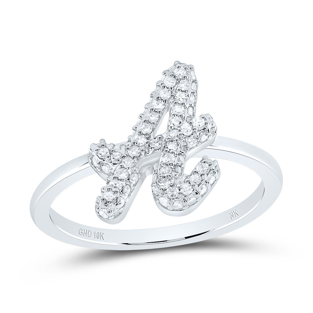 10K White Gold 1/4 CTW-Natural Diamond Fashion Initial "A" Ring 2.55 Gram