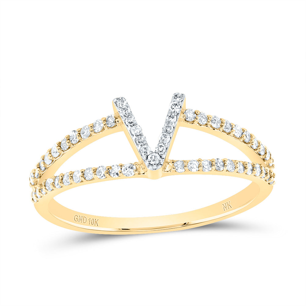 10K Yellow Gold 1/4 CTW-Natural Diamond Gift Initial "V" Ladies Ring 1.55 Gram