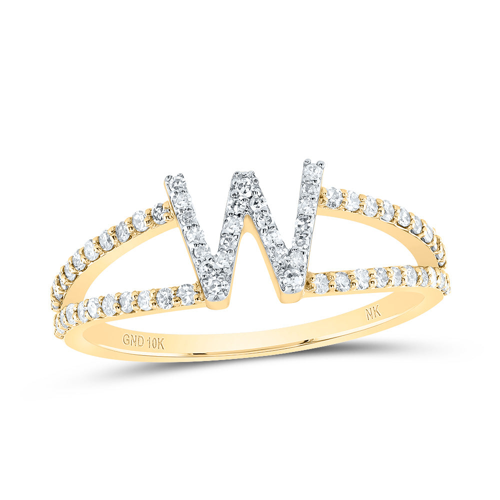 10K Yellow Gold 1/4 CTW-Natural Diamond Gift Initial "W" Ladies Ring 1.88 Gram