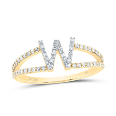 10K Yellow Gold 1/4 CTW-Natural Diamond Gift Initial "W" Ladies Ring 1.88 Gram