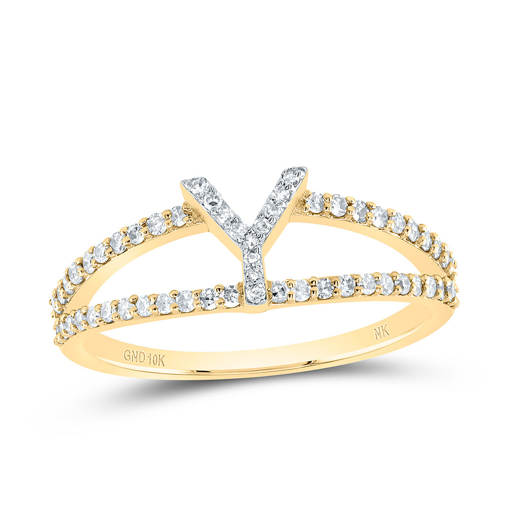 10K Yellow Gold 1/4 CTW-Natural Diamond Gift Initial "Y" Ladies Ring 1.64 Gram
