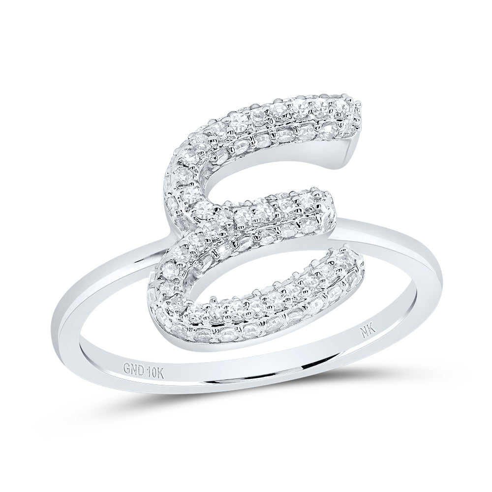 10K White Gold 3/8 CTW-Natural Diamond Fashion Initial "E" Ring 2.57 Gram