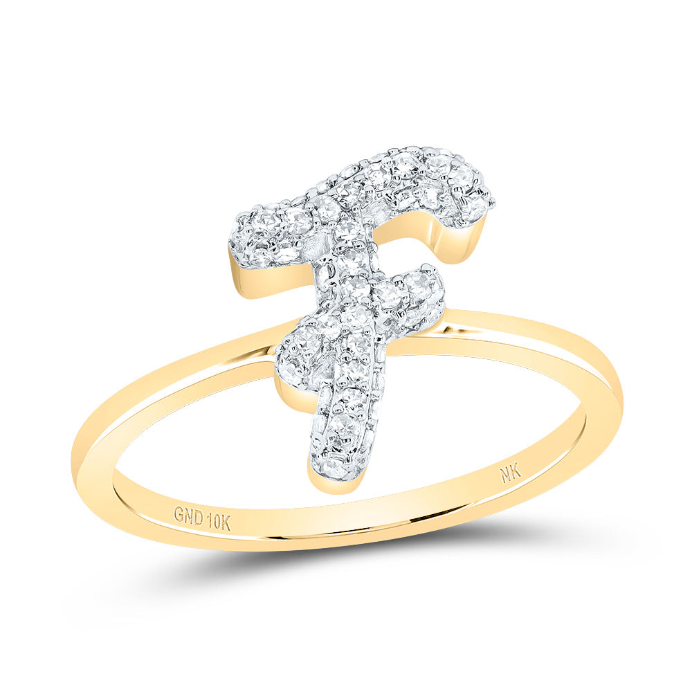 10K Yellow Gold 1/4 CTW-Natural Diamond Fashion Initial "F" Ring 2.02 Gram
