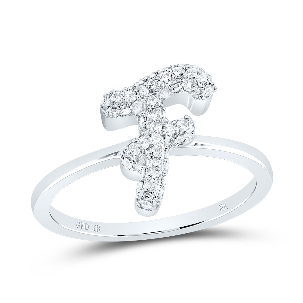 10K White Gold 1/4 CTW-Natural Diamond Fashion Initial "F" Ring 2.13 Gram