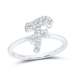 10K White Gold 1/4 CTW-Natural Diamond Fashion Initial "F" Ring 2.13 Gram