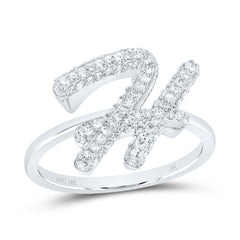 10K White Gold 3/8 CTW-Natural Diamond Fashion Initial "H" Ring 2.97 Gram