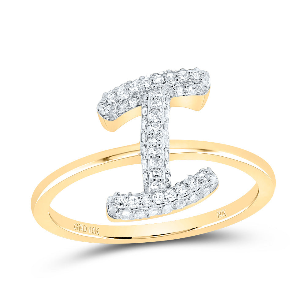 10K Yellow Gold 1/3 CTW-Natural Diamond Fashion Initial "I" Ring 2.22 Gram