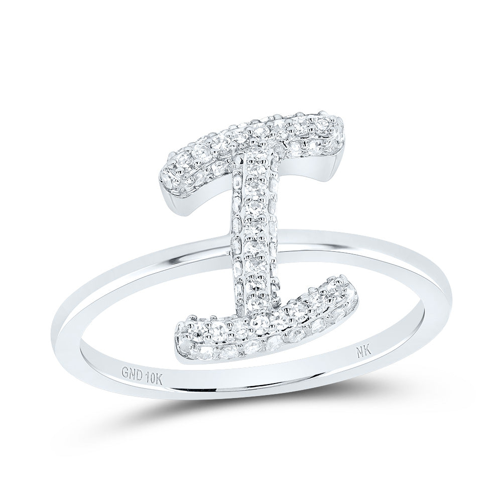 10K White Gold 1/3 CTW-Natural Diamond Fashion Initial "I" Ring 2.39 Gram