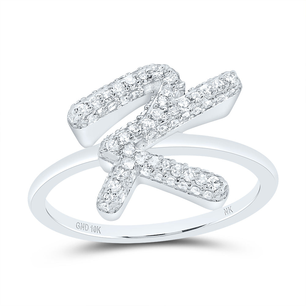 10K White Gold 3/8 CTW-Natural Diamond Fashion Initial "K" Ring 2.67 Gram
