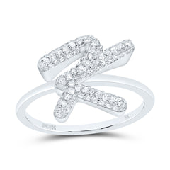 10K White Gold 3/8 CTW-Natural Diamond Fashion Initial "K" Ring 2.67 Gram