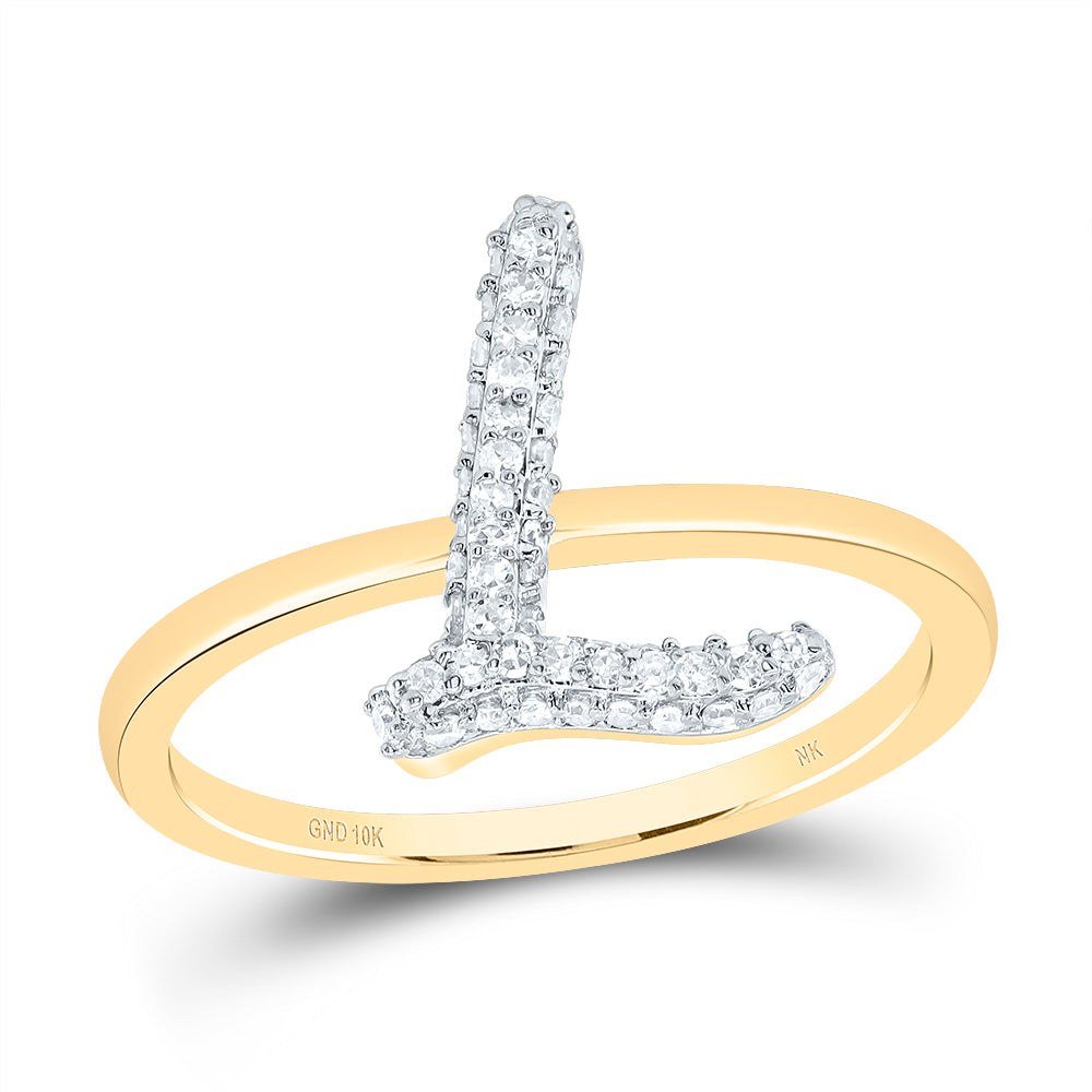10K Yellow Gold 1/5 CTW-Natural Diamond Fashion Initial "L" Ring 2.09 Gram