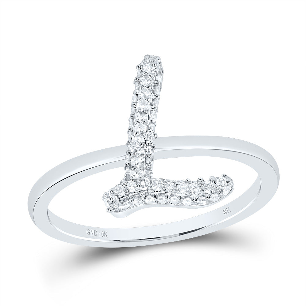 10K White Gold 1/5 CTW-Natural Diamond Fashion Initial "L" Ring 2.27 Gram