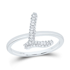 10K White Gold 1/5 CTW-Natural Diamond Fashion Initial "L" Ring 2.27 Gram