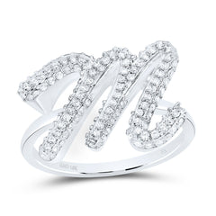10K White Gold 1/2 CTW-Natural Diamond Fashion Initial "M" Ring 4.08 Gram