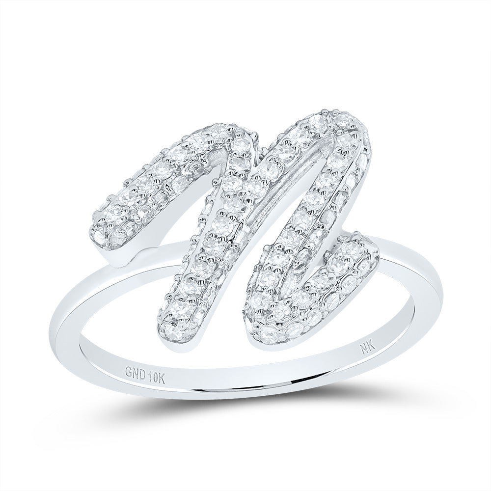 10K White Gold 1/2 CTW-Natural Diamond Fashion Initial "N" Ring 3.04 Gram