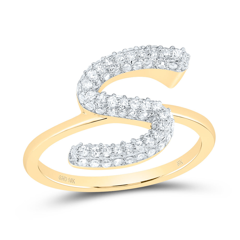 10K Yellow Gold 3/8 CTW-Natural Diamond Fashion Initial "S" Ring 2.42 Gram