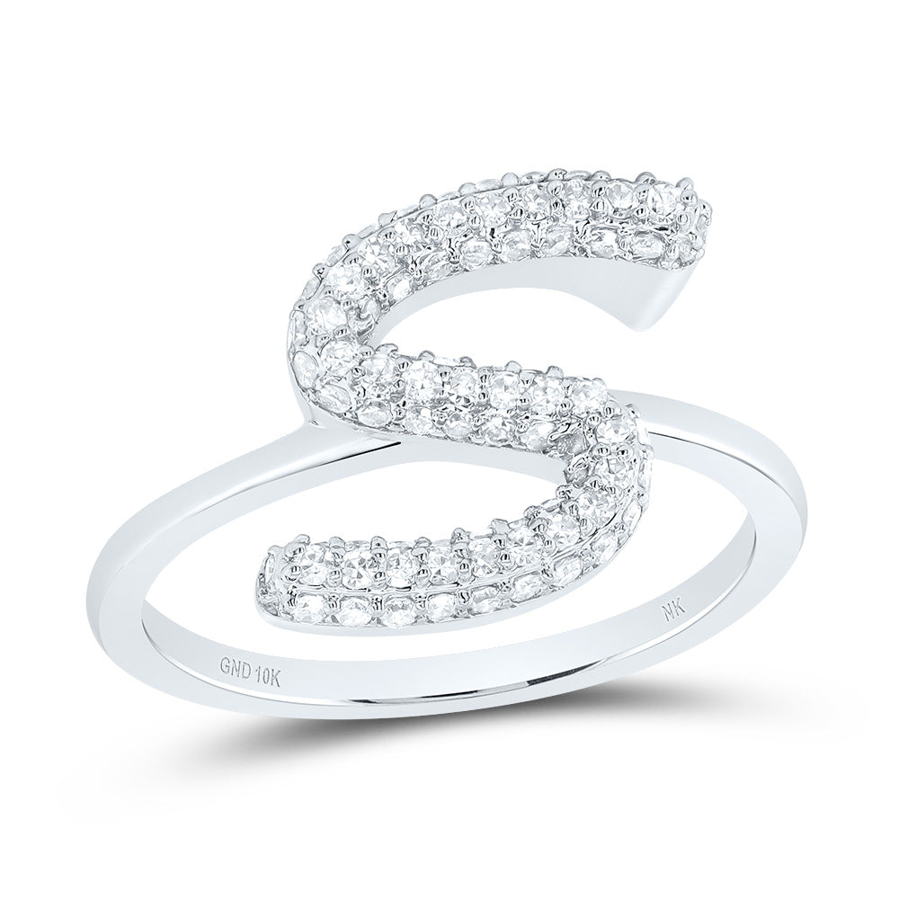 10K White Gold 3/8 CTW-Natural Diamond Fashion Initial "S" Ring 2.53 Gram