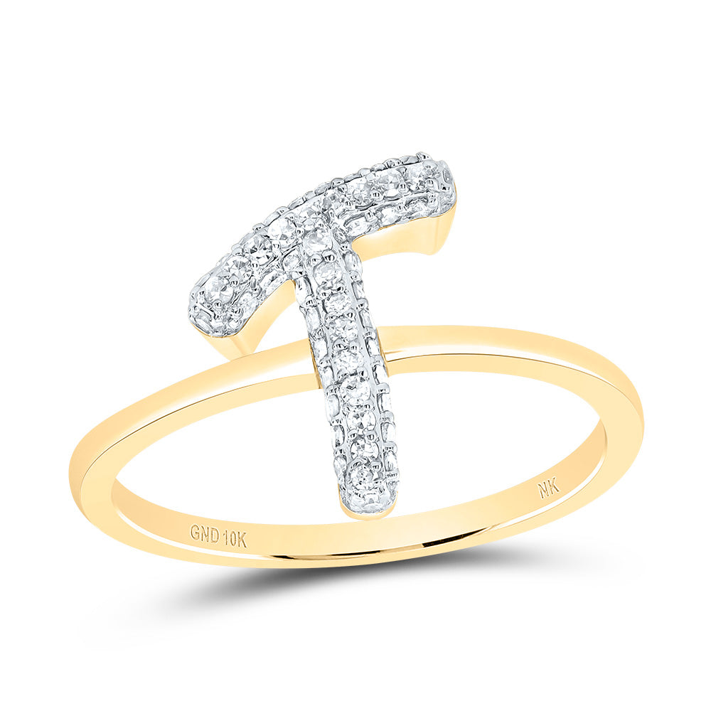 10K Yellow Gold 1/4 CTW-Natural Diamond Fashion Initial "T" Ring 1.95 Gram