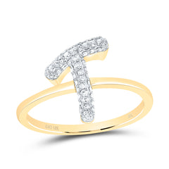 10K Yellow Gold 1/4 CTW-Natural Diamond Fashion Initial "T" Ring 1.95 Gram